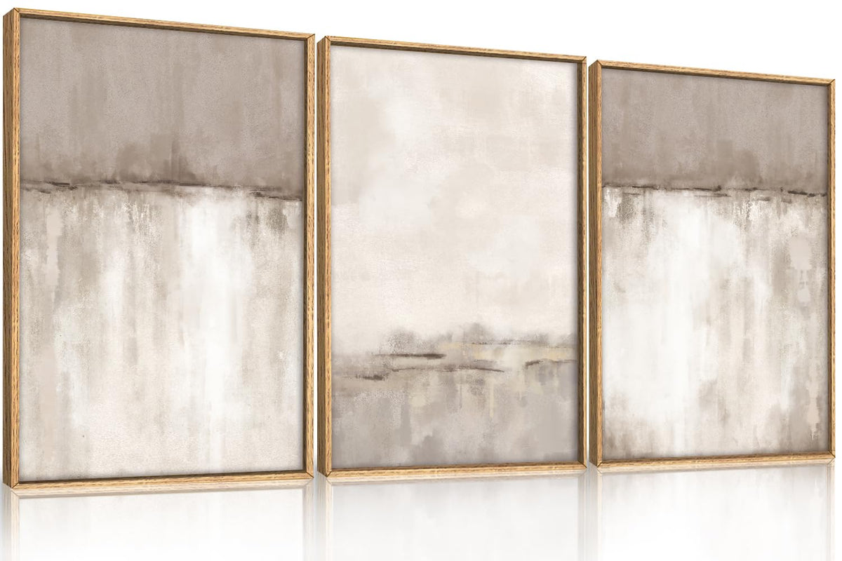KAIRNE Neutral Abstrcat Landscape Framed Canvas Wall Art Set-40"x20"x1