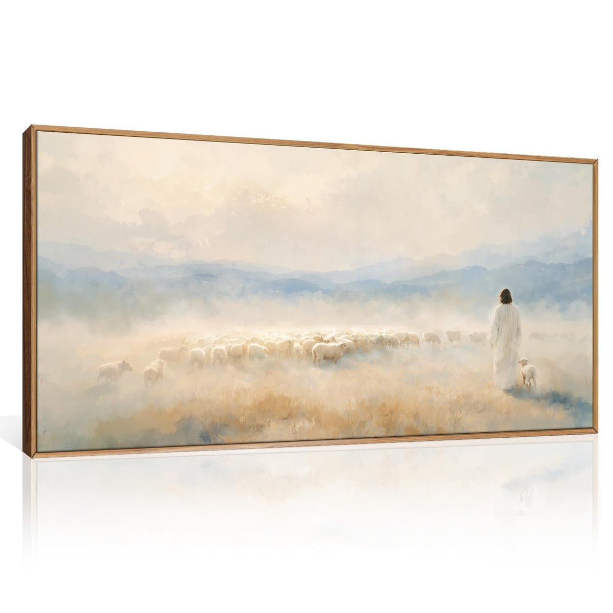 HOURIA Blue White Abstract Neutral Framed Canvas Wall Art Set- 16"x24"x3