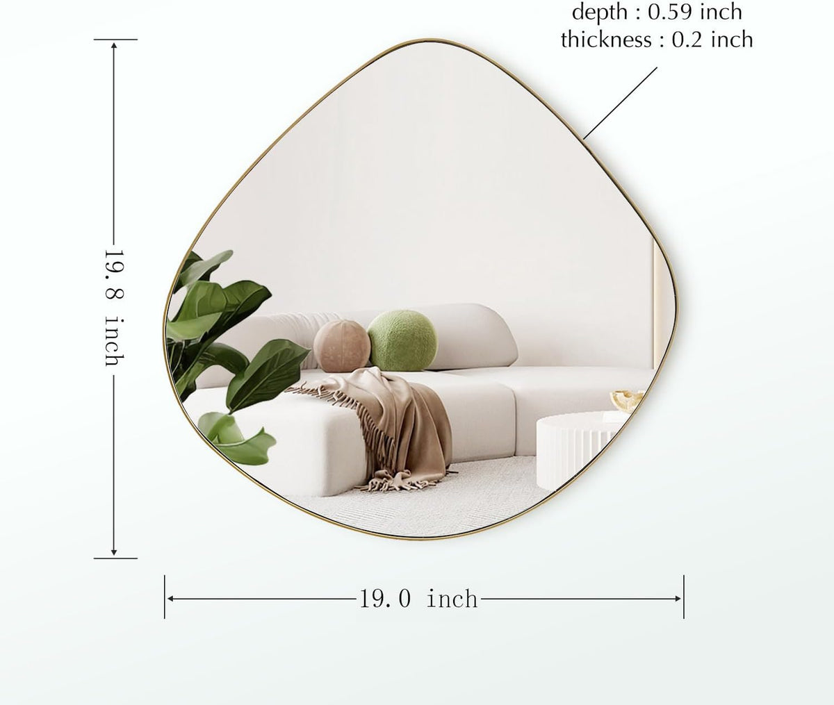 Asymmetrical Wall Mirror Matel Brass Framed Wall Mirror for Living Room Bedroom Bathroom Entryway Wall Decor 19.8" L x 19.0" W ELE-005G