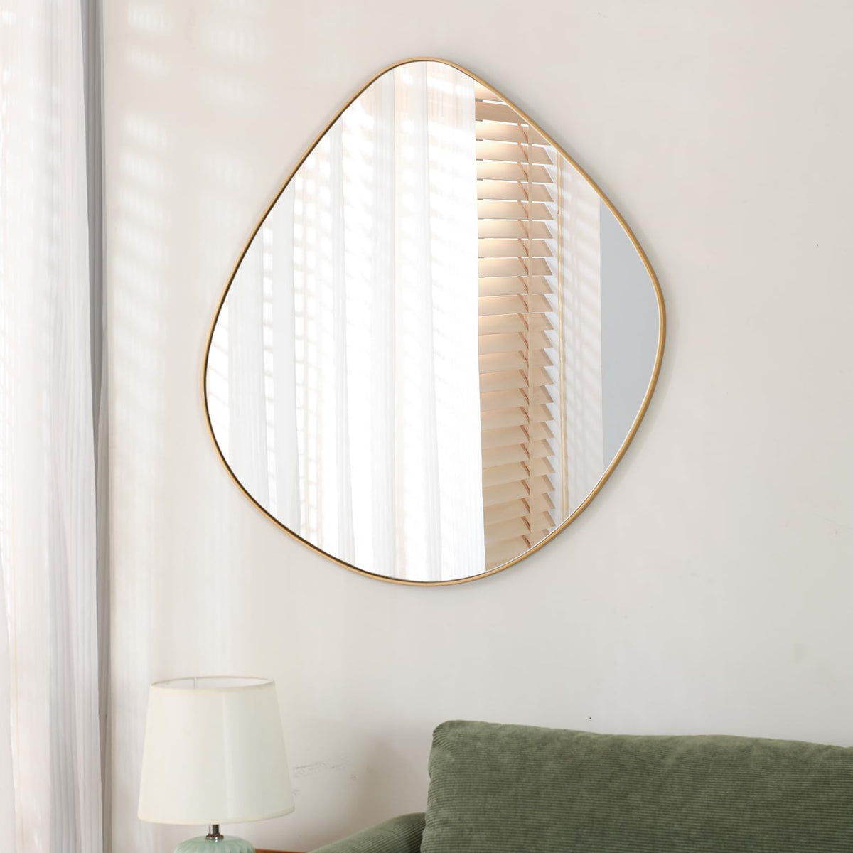 Asymmetrical Wall Mirror Matel Brass Framed Wall Mirror for Living Room Bedroom Bathroom Entryway Wall Decor 19.8" L x 19.0" W ELE-005G