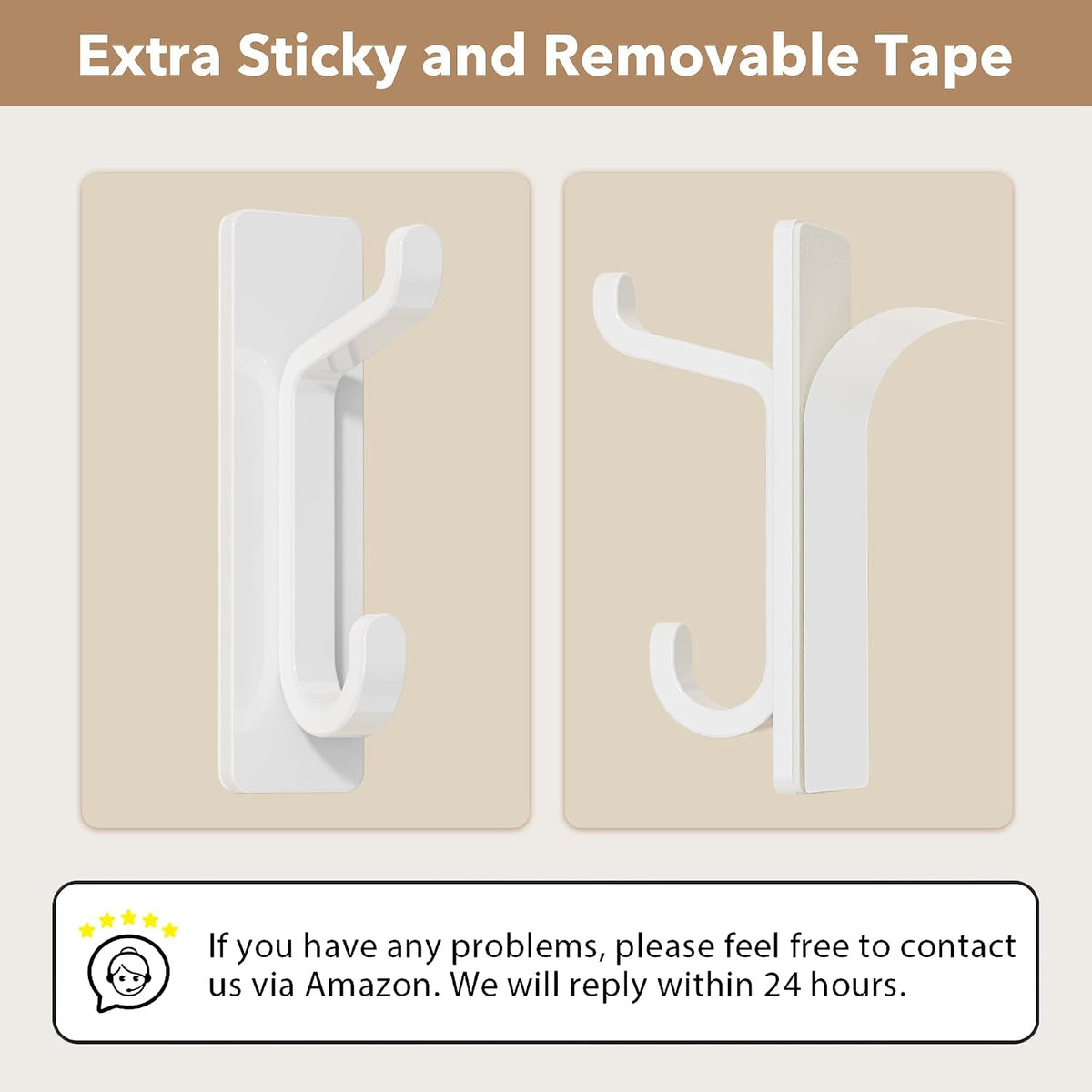 pickpiff 13LB Strong Stick-on Hooks for Coat & Towel, White 4 Pack