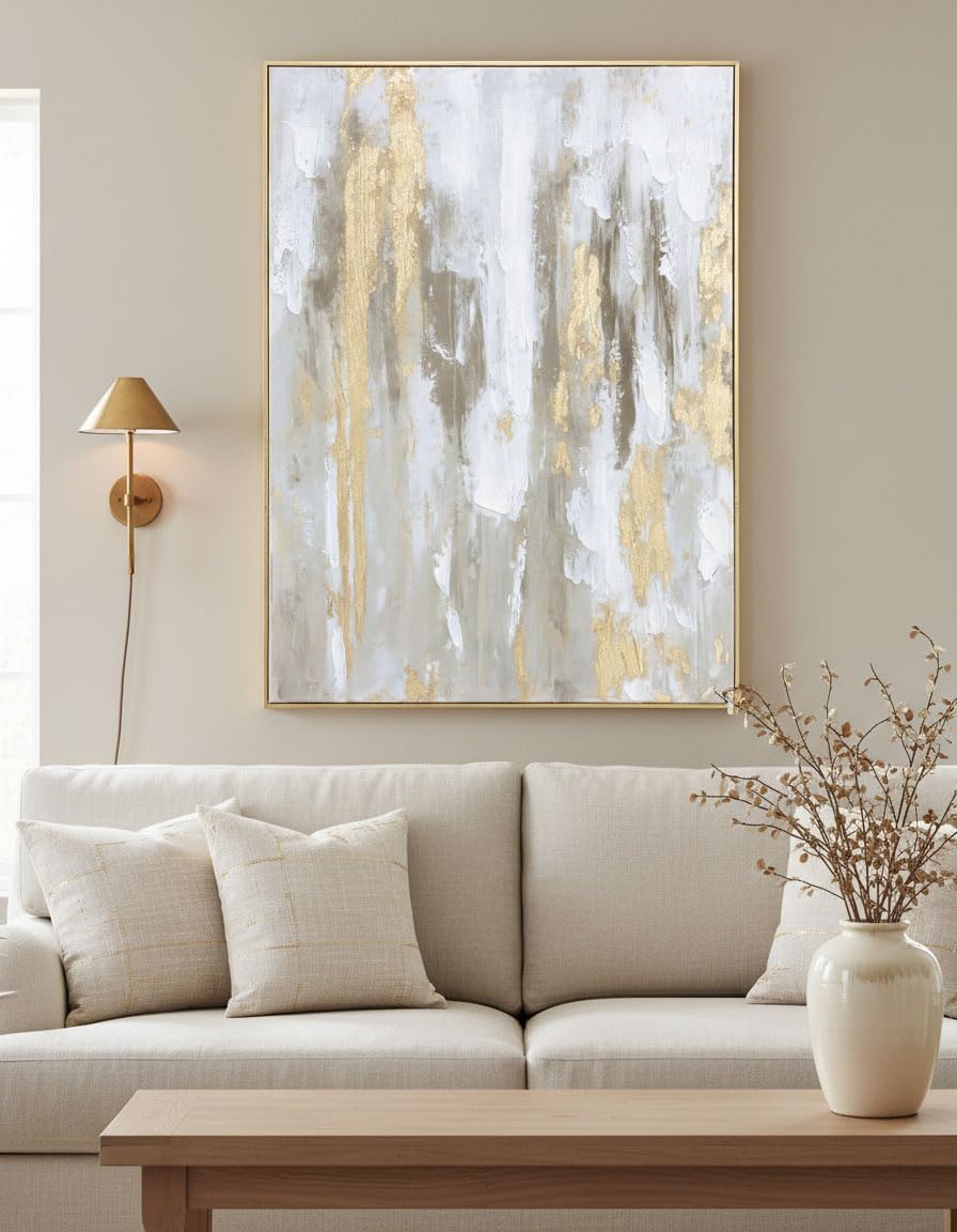 Zessonic Large Gold Abstract 3D Textured Hand-painted Wall Art, 24"x32"