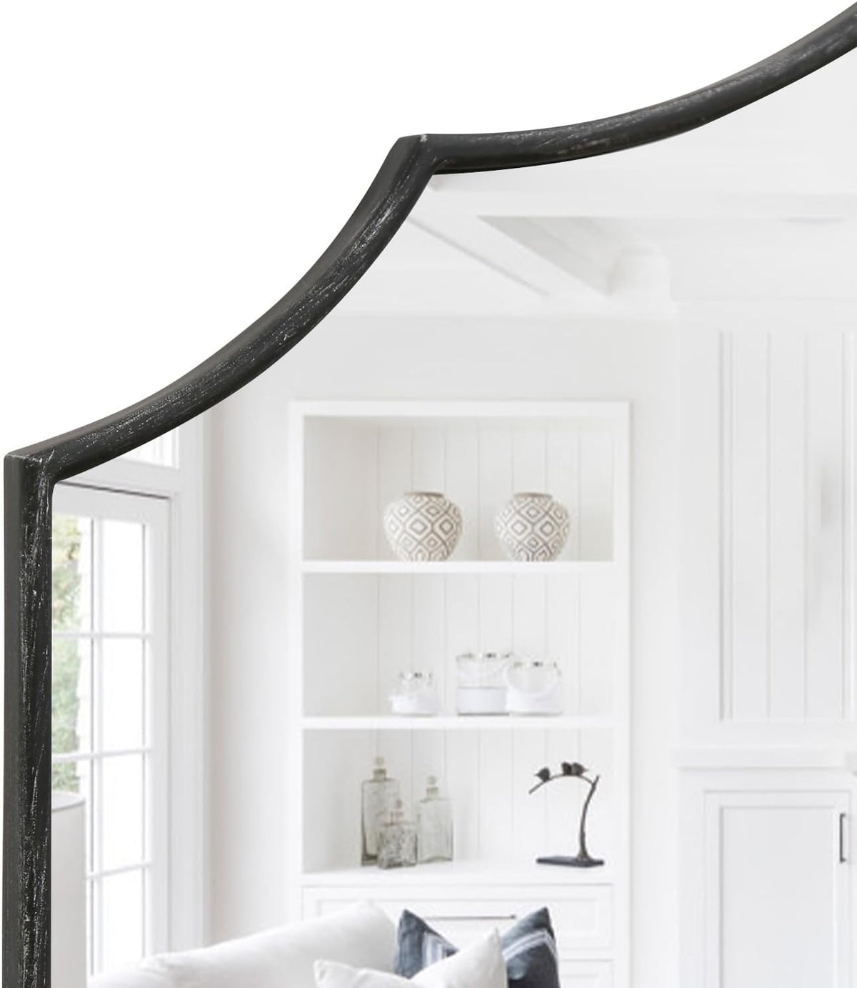 Besdomus Black Scalloped Wall Mirror: 40"x29" Large Wooden Bathroom Mirror