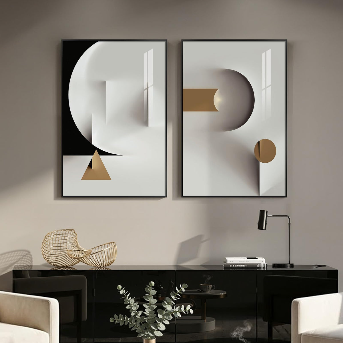 Large Framed Green Abstract Wall Art for Living Room Set of 2, 24x36 In