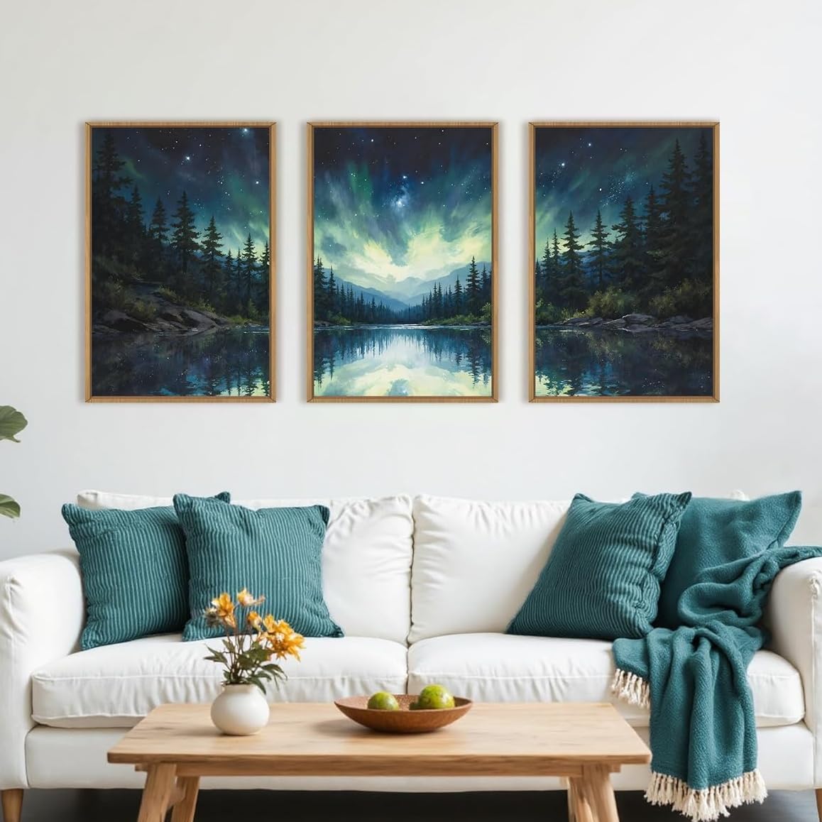 HOURIA Blue White Abstract Neutral Framed Canvas Wall Art Set- 16"x24"x3