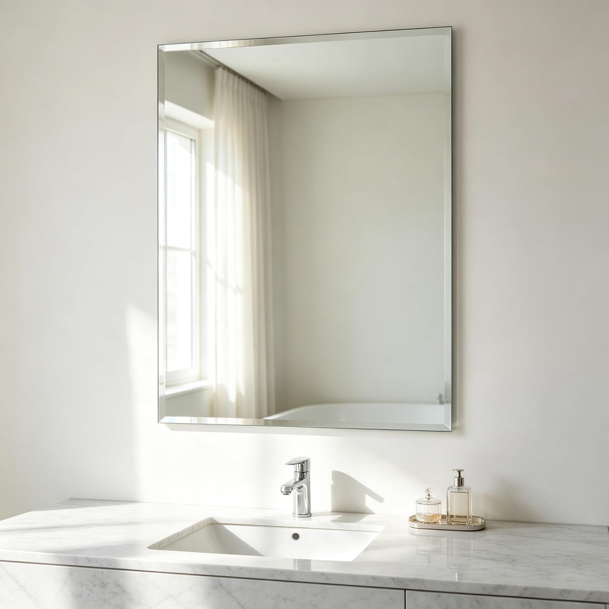 Frameless Full Length Mirror for Wall, 48x12 Inch Bathroom Vanity Mirror