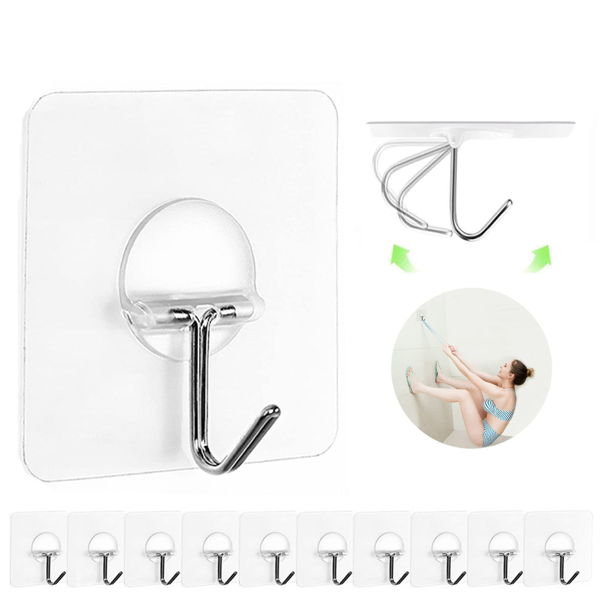 JINSHUNFA Adhesive Wall Hooks No Drill Clear Heavy Duty,13LB Sticky 8 Pack