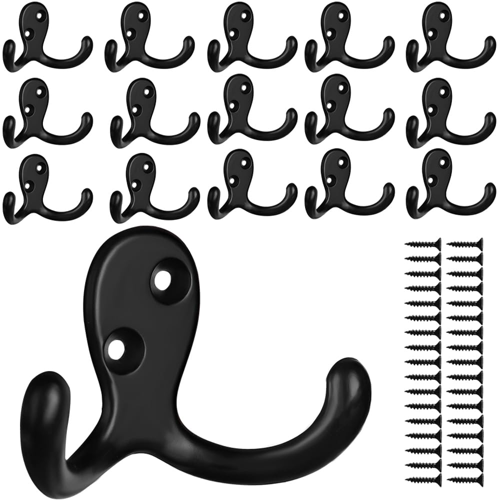 IBosins 8 Pack Silvery Double Prong Coat Hooks Wall Mounted with 16 Screws