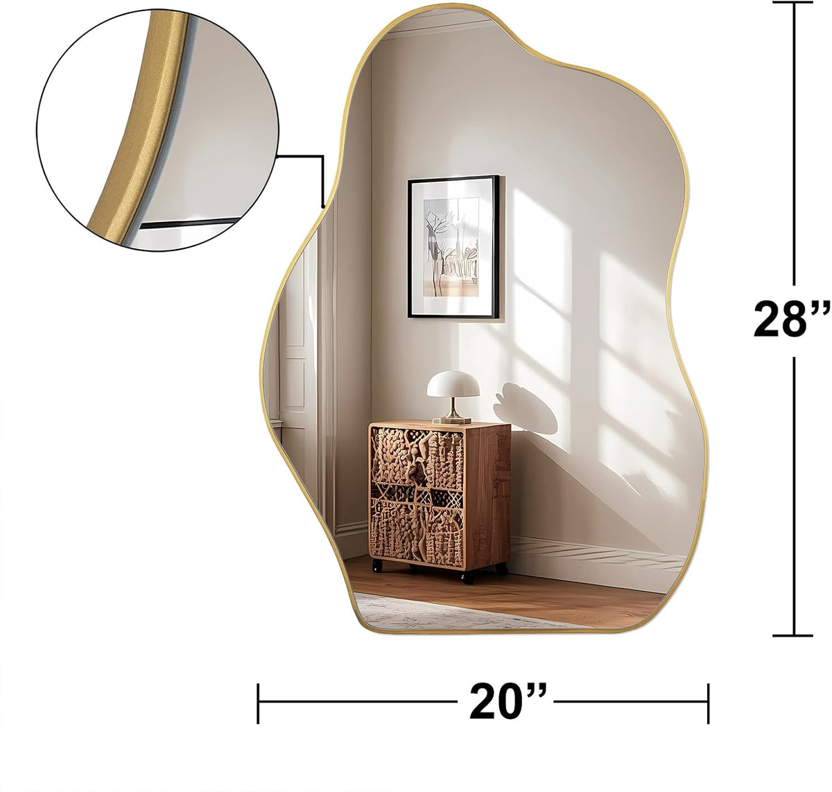 Irregular Asymmetrical Wall Mirror, 28" x 20" Gold Bathroom Mirror