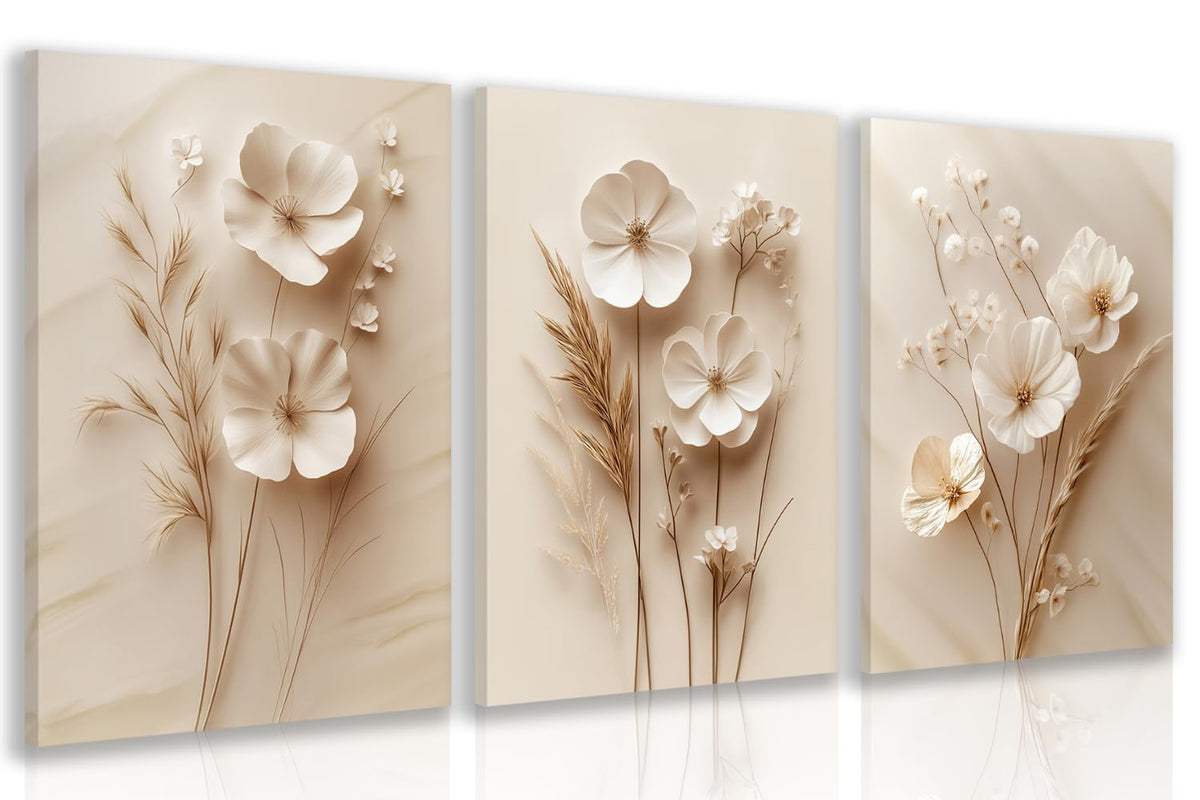 HLXRAE Neutral Sage Green Botanical Floral Wall Art, Wood Framed 12"x16"x3"