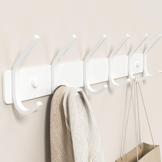 Coat Rack Wall Mount Hooks - 15 Inch White Metal 6-Hook Rack(1 Pack)