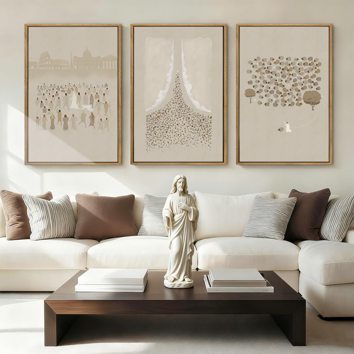 BINCUE Neutral Abstract Wall Art Beige Large Wall Decor Boho Mid Century Modern Artwork Art Print for Living Room Bedroom Office 24"x36" Set of 3 Gift