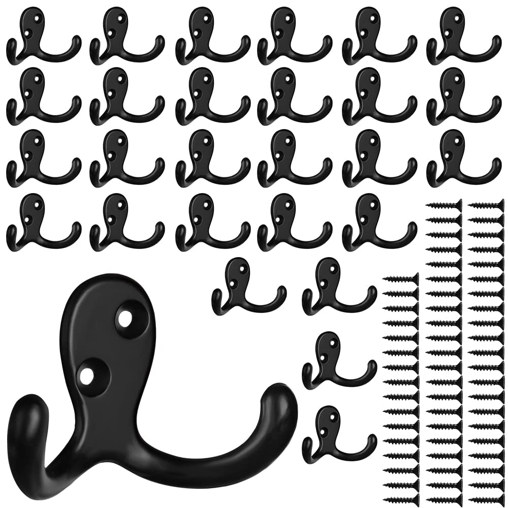 IBosins 8 Pack Silvery Double Prong Coat Hooks Wall Mounted with 16 Screws