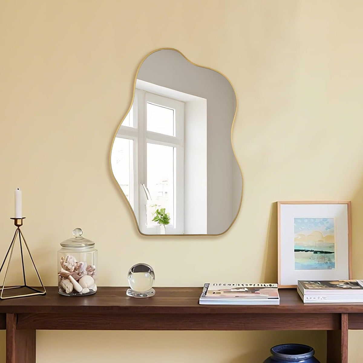 Irregular Asymmetrical Wall Mirror, 28" x 20" Gold Bathroom Mirror
