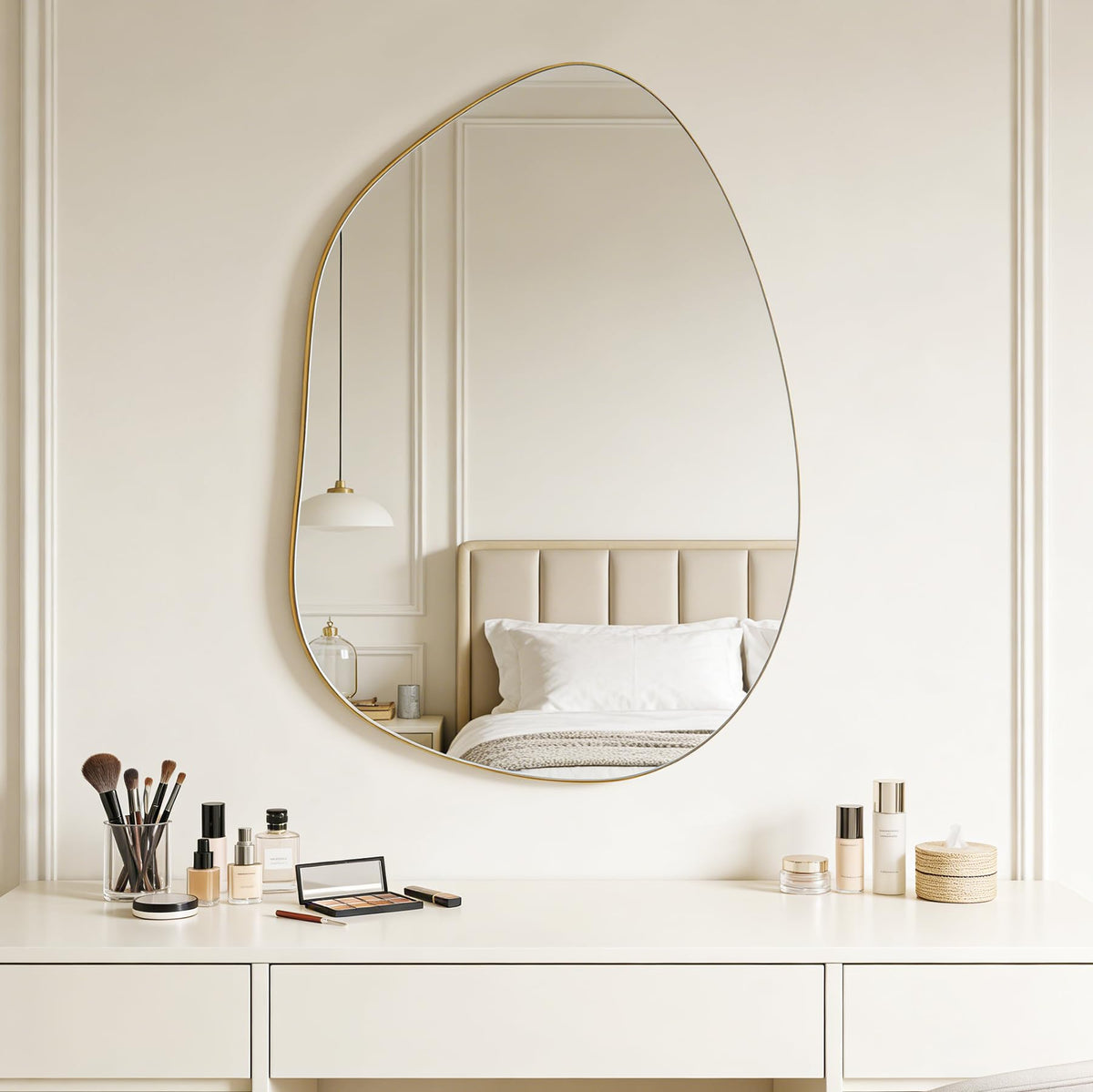 Irregular Asymmetrical Wall Mirror, 28" x 20" Gold Bathroom Mirror