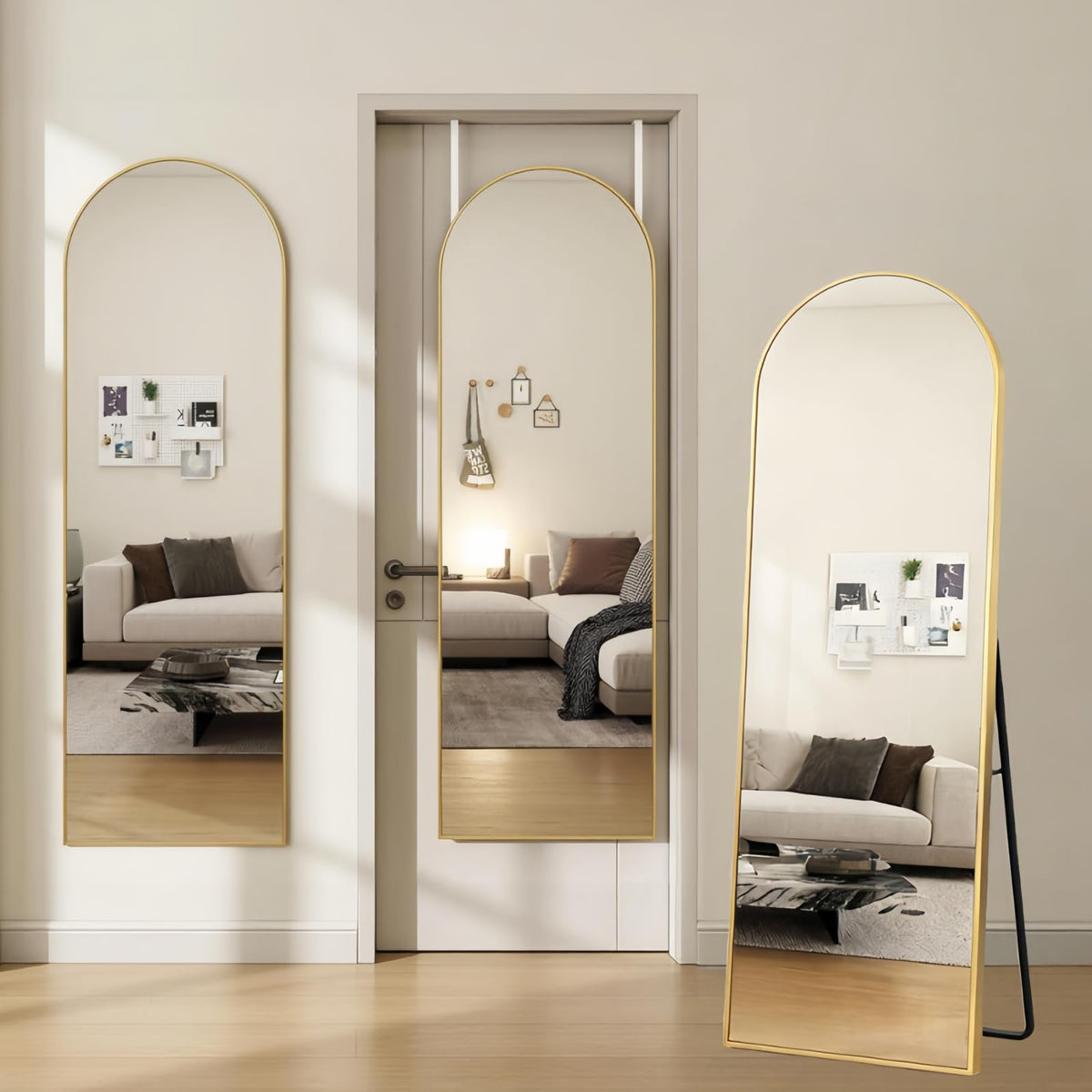 Dewfig 48"x16" Full Length Mirror, Oval Wall Mirror, Leather Strap, Gold
