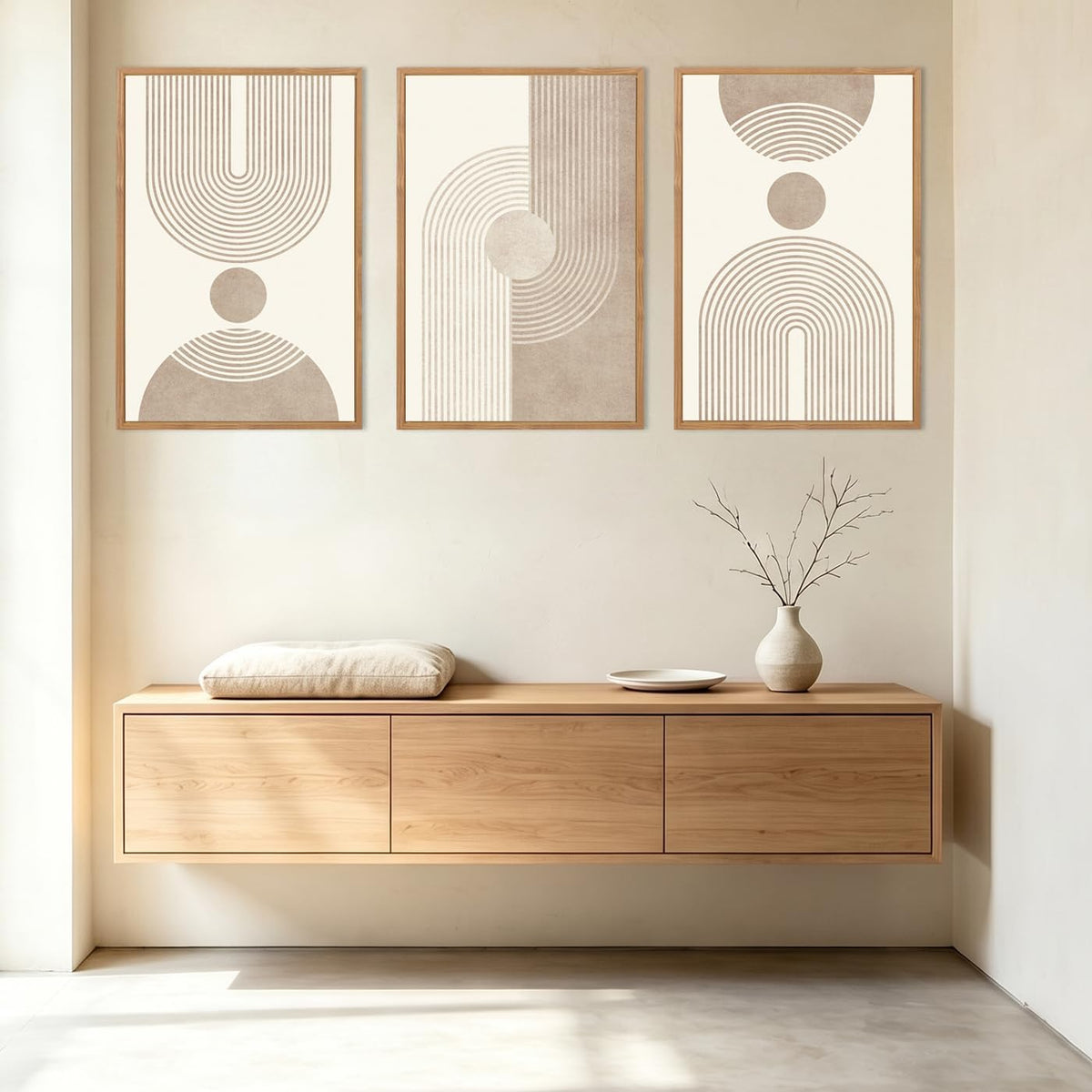 BINCUE Neutral Abstract Wall Art Beige Large Wall Decor Boho Mid Century Modern Artwork Art Print for Living Room Bedroom Office 24"x36" Set of 3 Gift