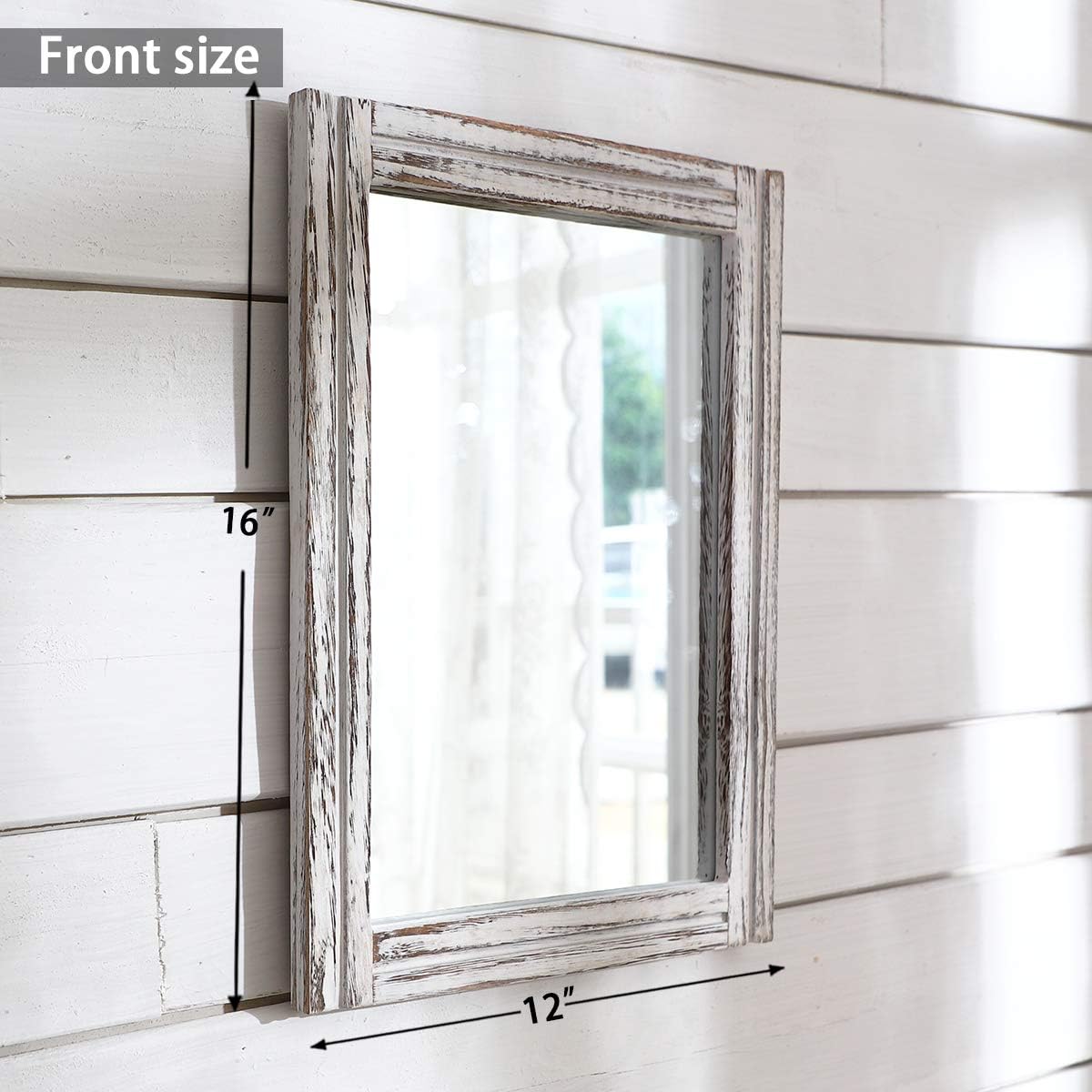 AAZZKANG Wall Mirror Rustic Wood Framed Rectangle Mirrors for Wall 16"x12‘’