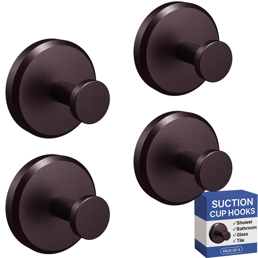 HOME SO Suction Cup Hooks for Shower & Bathroom Towel Holder 2-Pack Black
