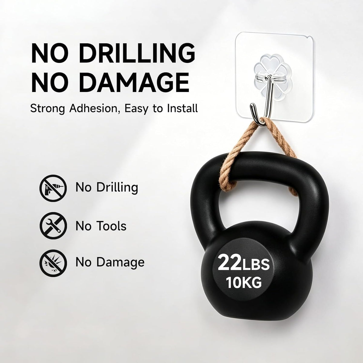 16 Pack Crystal Clear Adhesive Hooks for Hanging, Heavy Duty 22lb