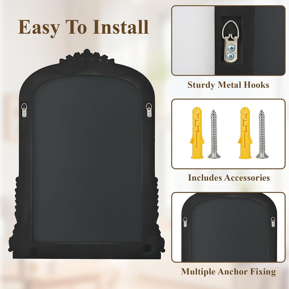 24"×32" Gold Arched Wall Mirror with Vintage Carving