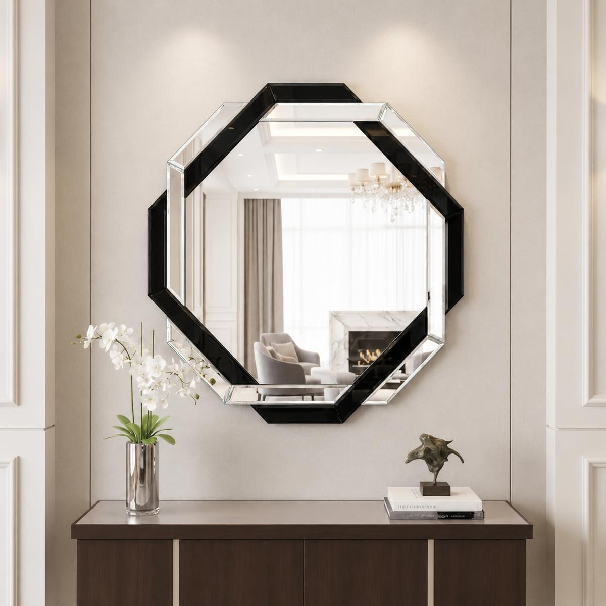 Black Bathroom Mirror-24”X24” Wall Mirrors Decorative, Beveled Edge Frameless Mirror for Wall Bathroom, Vanity Room, Bedroom, Living Room and Enterway