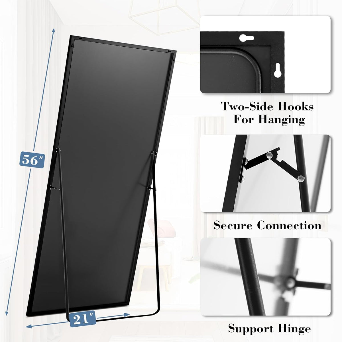 DUMOS 64"x21" Full Length Mirror with Stand, Full Body Floor Mirror