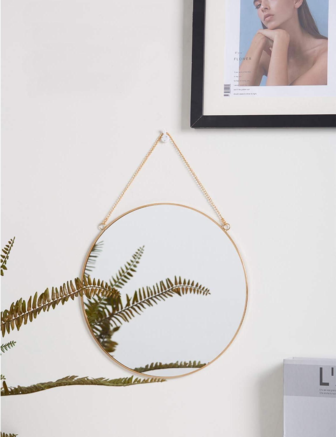 Dahey 11.8" Small Circle Round Office Wall Hanging Mirror with Chain, Gold