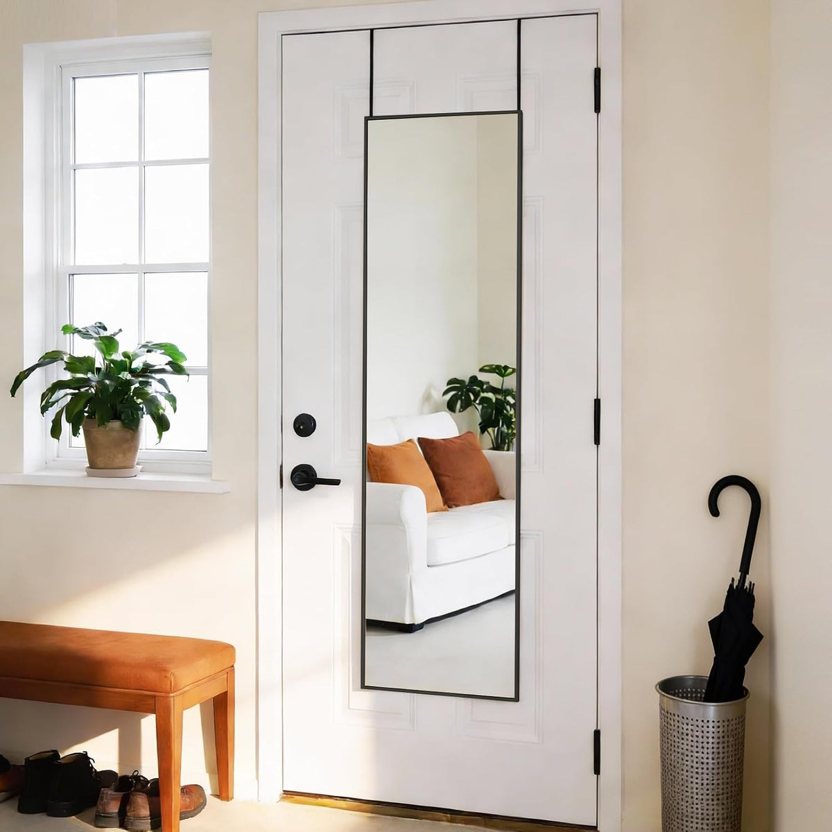 DUMOS 47"x14" Full Length Door Mirror, Full Body Mirror, Black