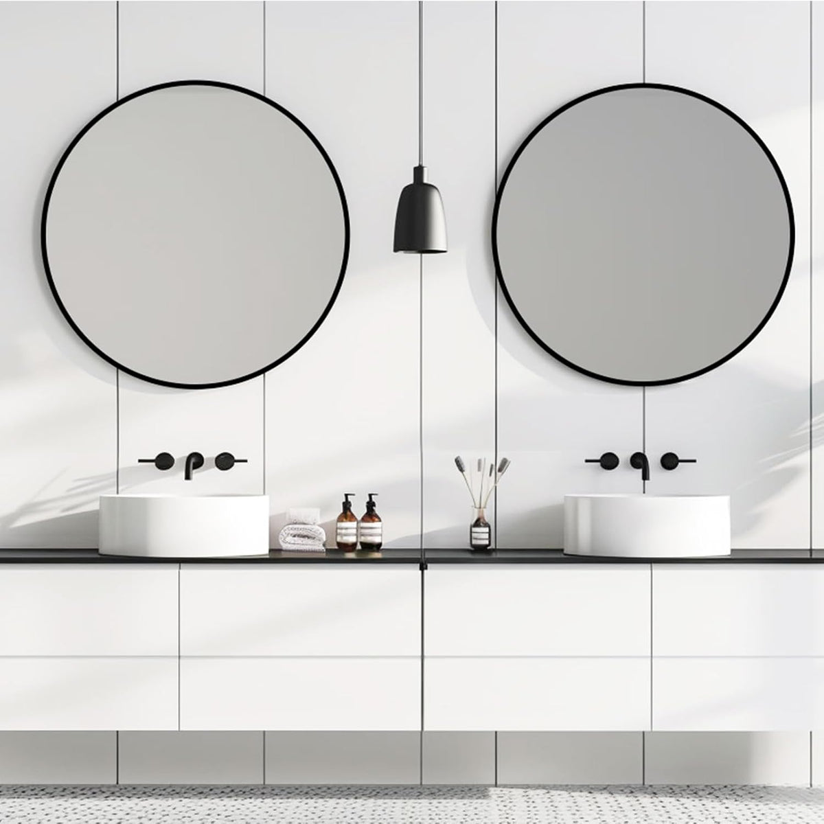 Round Mirror 30 inch, Circle Black Mirror, Matte Black Metal Frame