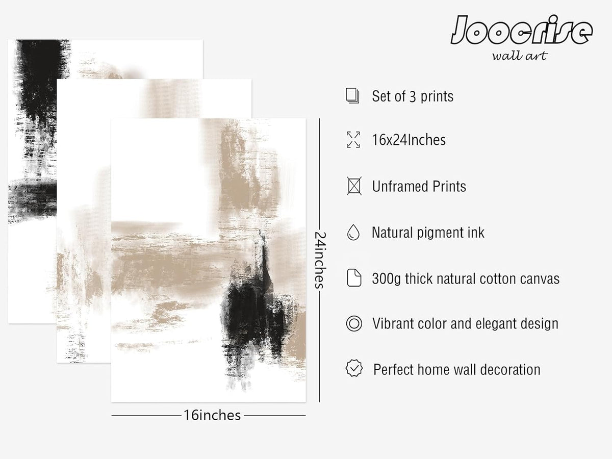 Joocrise Beige Abstract Wall Art Painting Set of 3 Neutral Canvas Wall Art Prints Black Beige Modern Wall Decor Minimalist Art Pictures Abstract Modern Artwork for Room Bedroom 16x24 Inch Unframed