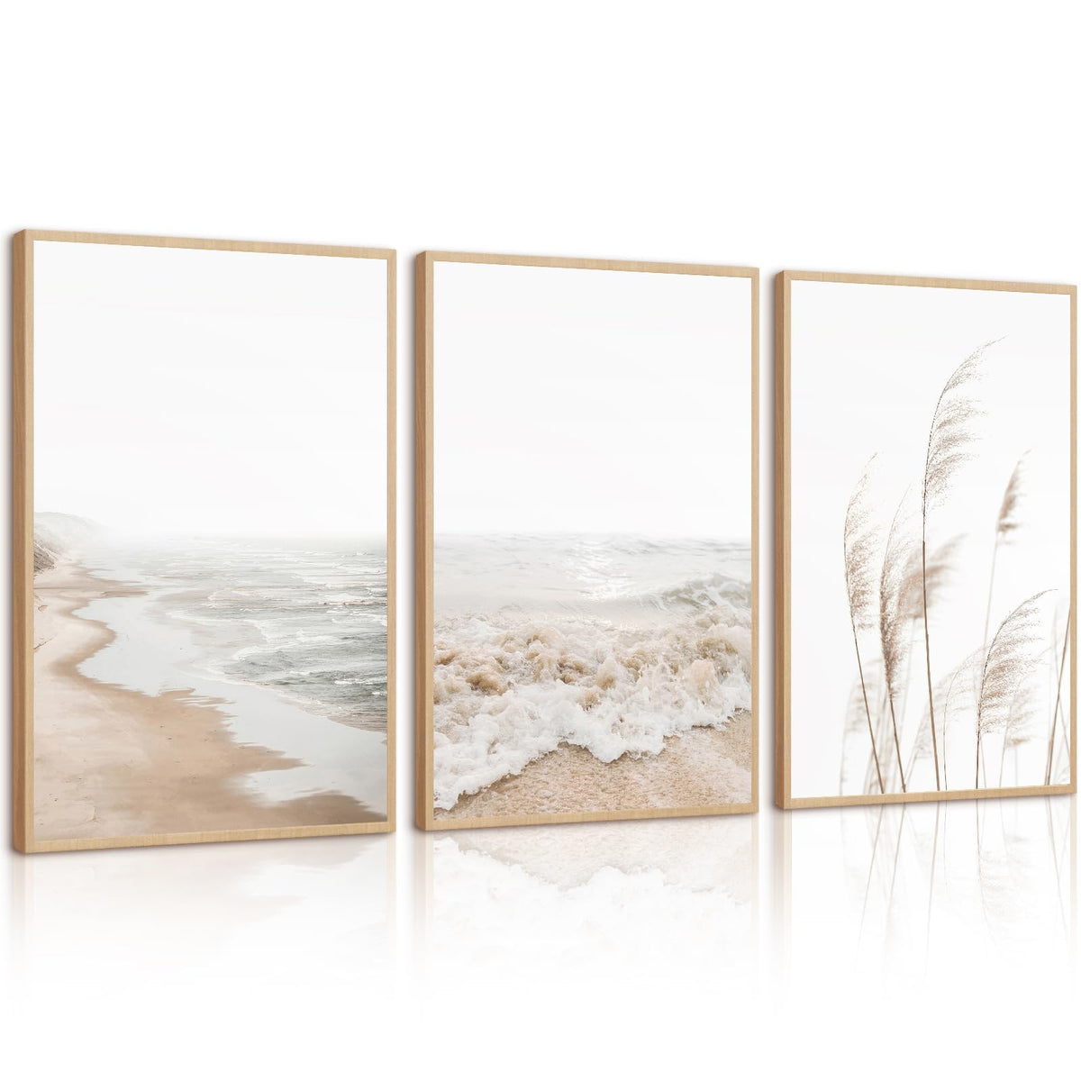 Lhoiplme Beach Wall Art Decor Coastal Ocean Poster Palm Tree Canvas Wall Decor Beachy Room Aesthetic Pictures Blue Waves Prints Beach Coasta Artwork for Bedroom Living Room 12x16 Inch Framed Set of 3
