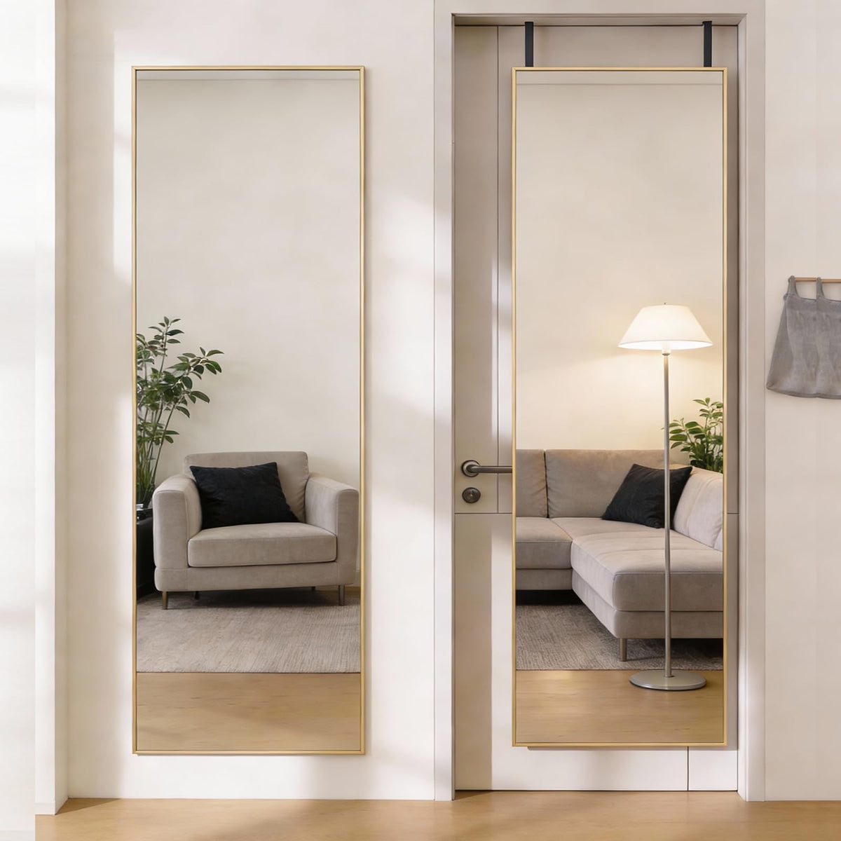 DUMOS 47"x14" Full Length Door Mirror, Full Body Mirror, Black