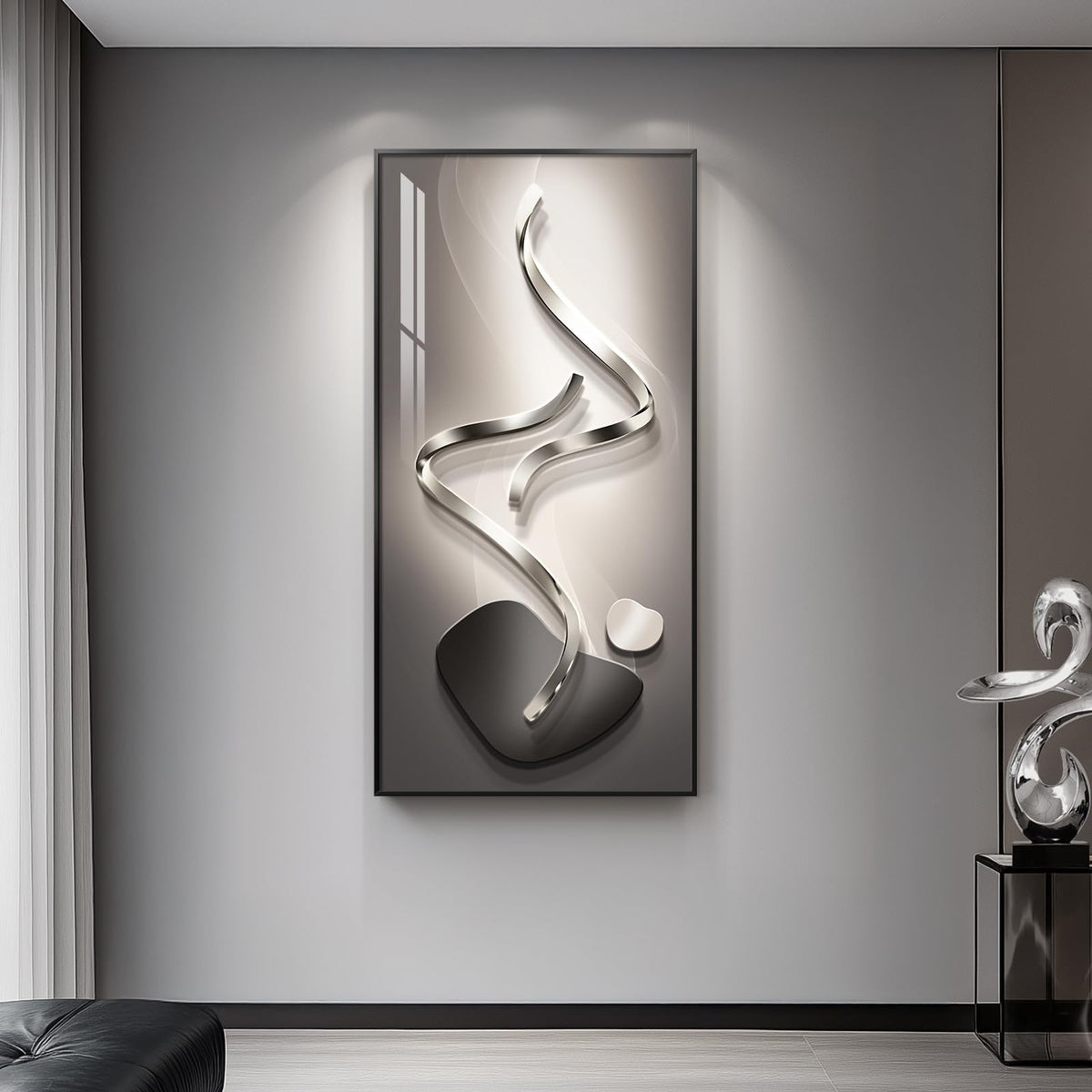 Extra Large Framed Brown Abstract Wall Art for Living Room, Vertical 40x60