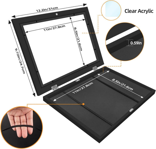 4 Pack Kids Artwork Frames Changeable 8.5 x 11 Inch Children Art Projects Kids Art Frames Front Opening Picture Display Frame, Black
