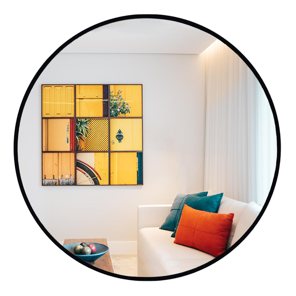 Oruii Round Mirror, 24 inch Black Circle Mirror, Matte Black Metal Frame