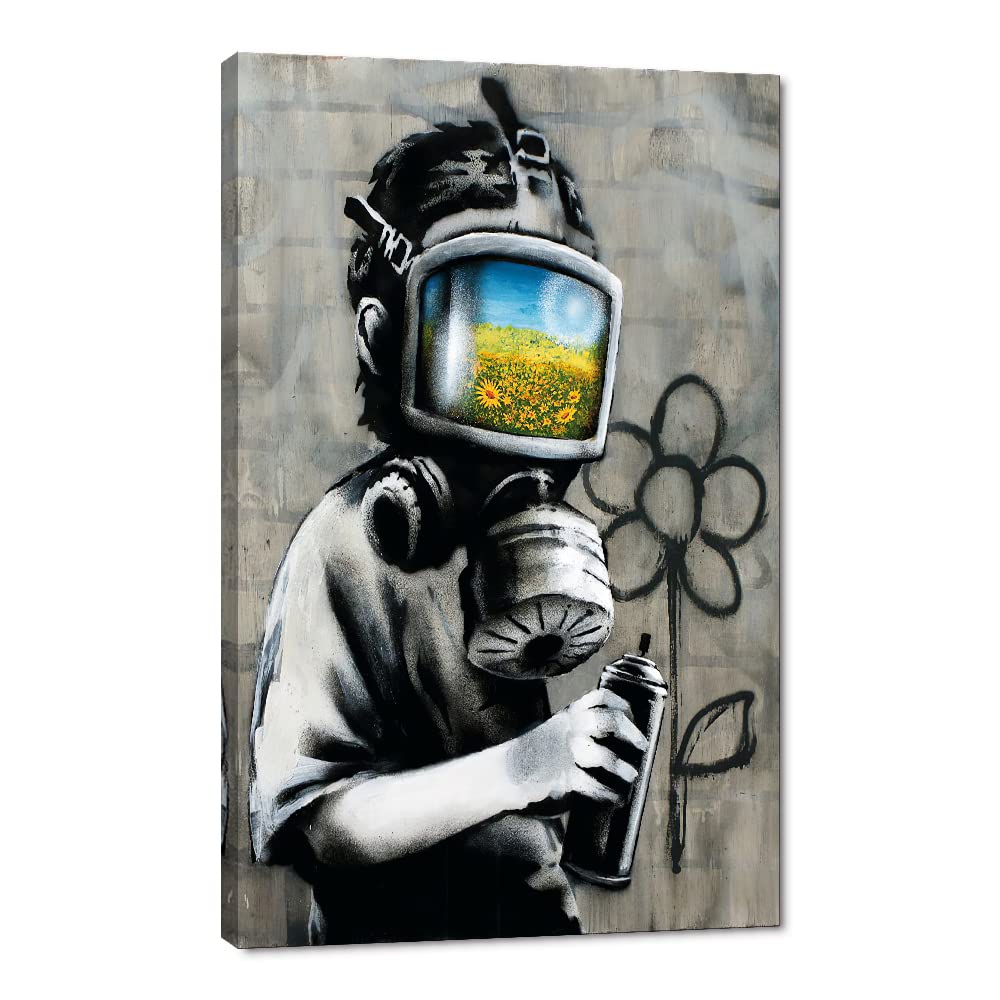 Banksy Wall Art Graffiti Street Giclee Canvas Paintings Poster and Prints Kid Wall Pictures girl Figure Street Picture Artwork Modern Framed Art for Home Wall Decor 24”Wx36”H