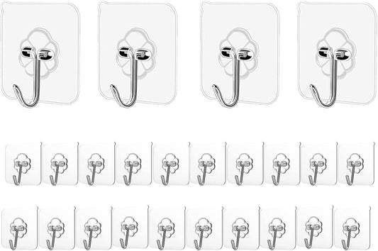 Adhesive Hooks Kitchen Wall Hooks - 24 Packs Heavy Duty 24lb(Max) Nail Free Transparent,Waterproof,Sticky Stainless Hangers for Keys,Bathroom, Shower, Outdoor, Kitchen,Door,Home Improvement,Utility