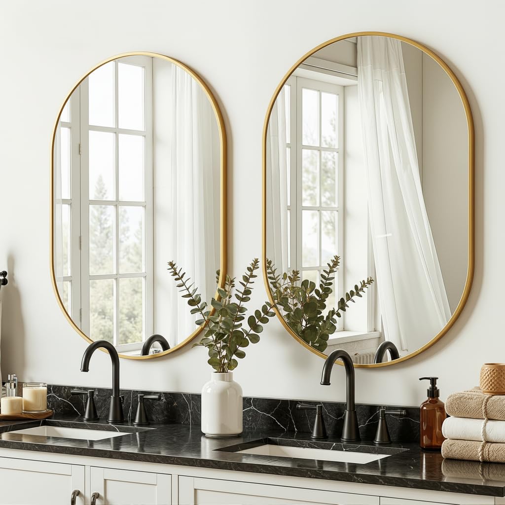 Black Oval Bathroom Mirror for Over Sink, 2 Pack 24"x36" Wall Mirror