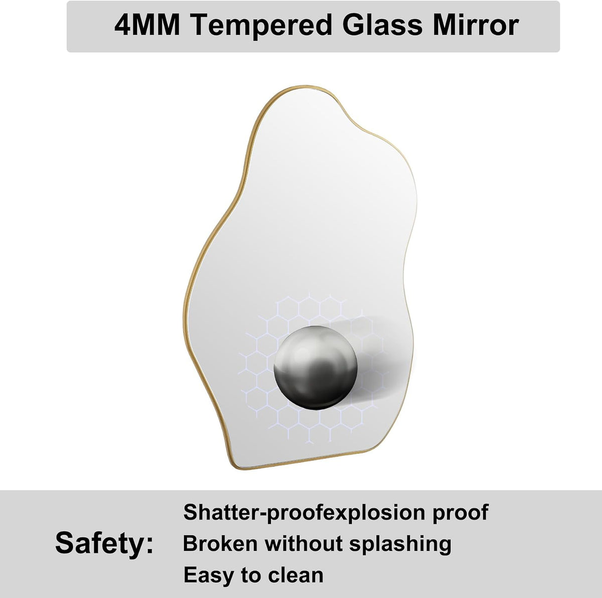 Irregular Asymmetrical Wall Mirror, 28" x 20" Gold Bathroom Mirror