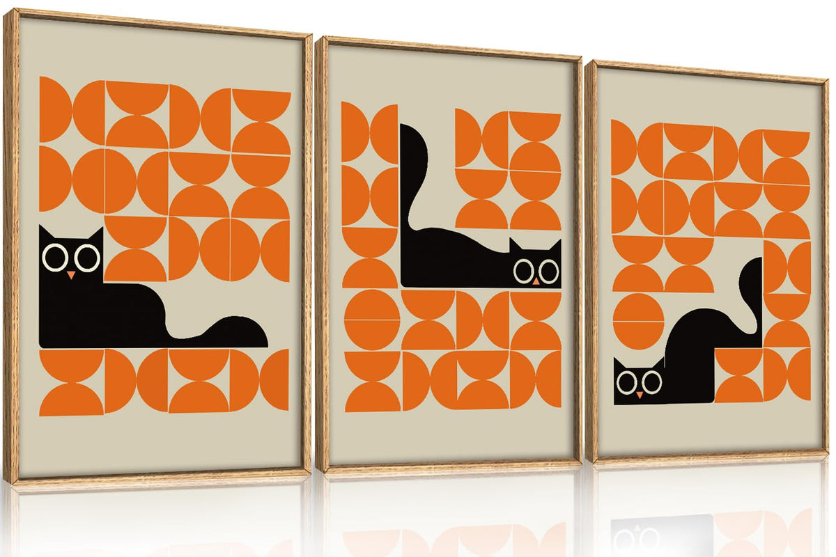 HOURIA Blue White Abstract Neutral Framed Canvas Wall Art Set- 16"x24"x3
