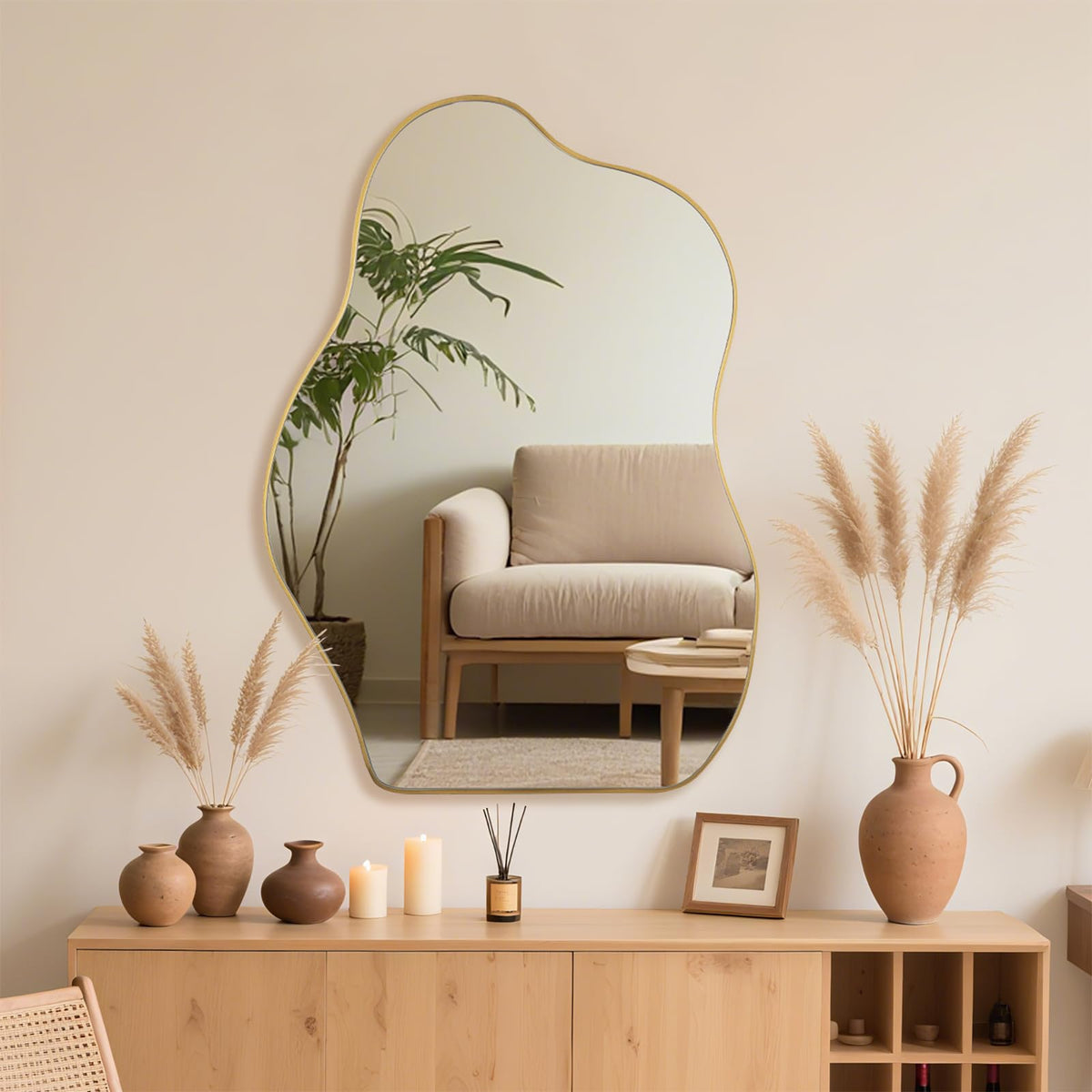 Irregular Asymmetrical Wall Mirror, 28" x 20" Gold Bathroom Mirror