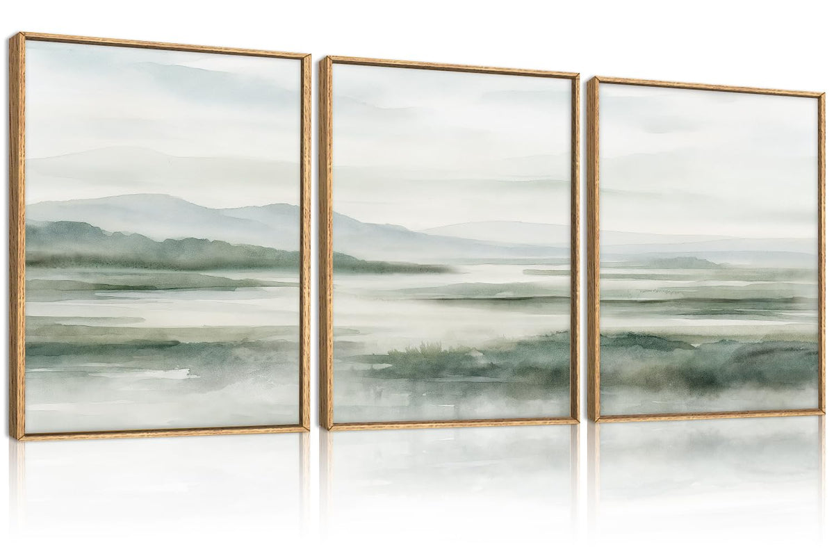 HOURIA Blue White Abstract Neutral Framed Canvas Wall Art Set- 16"x24"x3
