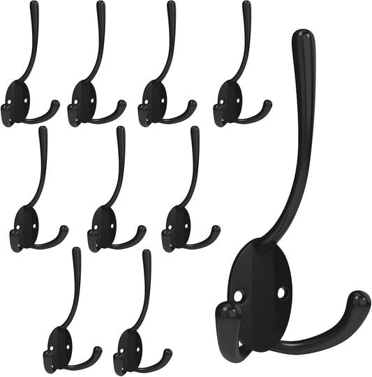 10 Pack Coat Hooks Heavy Duty, Strong Load-Bearing Capacity, Wall Hooks for Hanging, Metal Towel Hook, Easy Installation, Apply to Bathrooms, Bedrooms, Living Rooms, Entrances (Black)