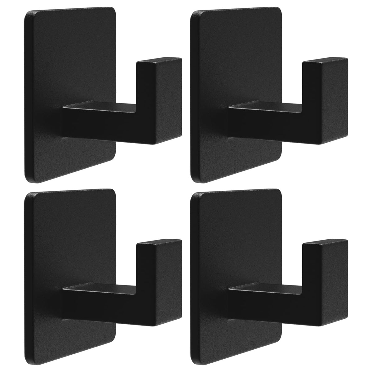 VAEHOLD 4 Pack Adhesive Towel Hooks, Heavy Duty Wall Hooks Aluminum Hooks Stick on Door, Kitchen, Bathroom for Hanging Coat, Hat, Towel, Robe, Clothes (Black)