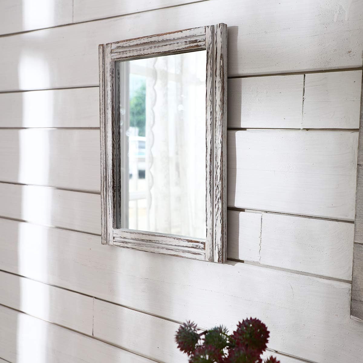 AAZZKANG Wall Mirror Rustic Wood Framed Rectangle Mirrors for Wall 16"x12‘’