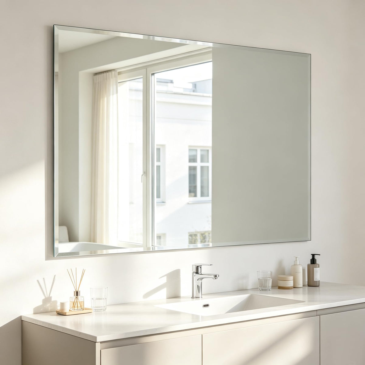 Frameless Full Length Mirror for Wall, 48x12 Inch Bathroom Vanity Mirror