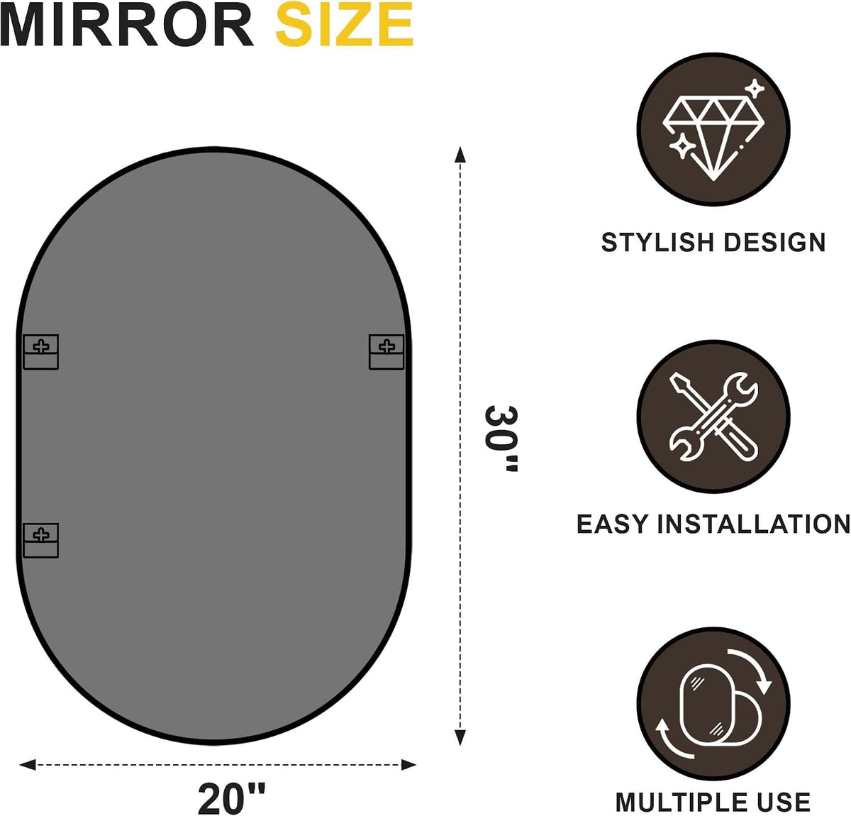 Black Oval Bathroom Mirror for Over Sink, 2 Pack 24"x36" Wall Mirror
