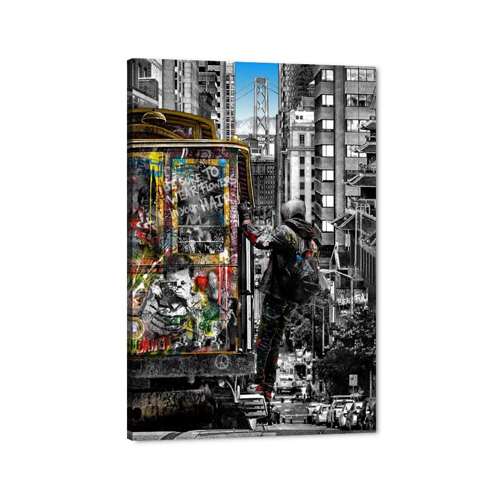 Banksy Wall Art Graffiti Street Giclee Canvas Paintings Poster and Prints Kid Wall Pictures girl Figure Street Picture Artwork Modern Framed Art for Home Wall Decor 24”Wx36”H