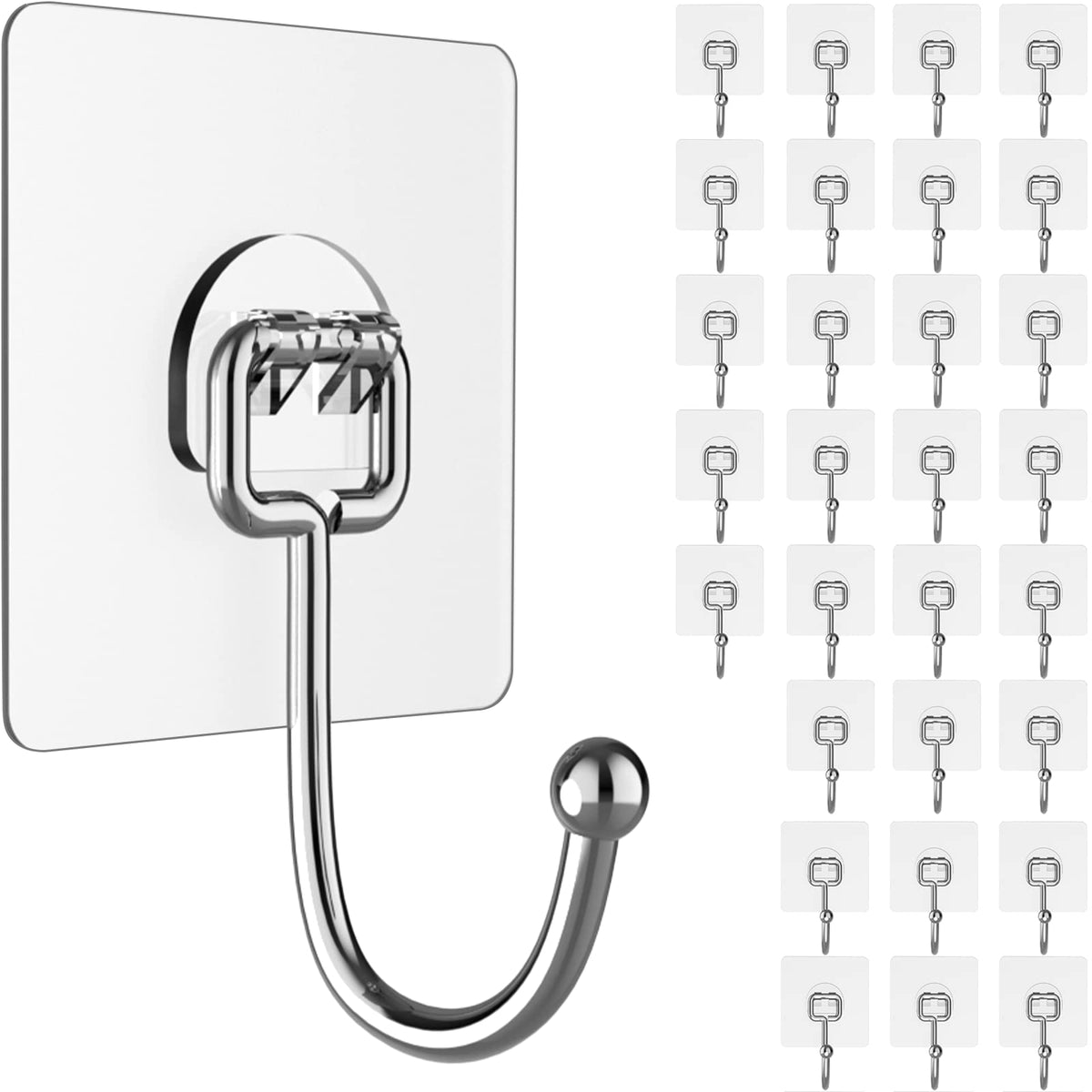 Large Hooks for Hanging Heavy-Duty 44Ib(Max) 10 Packs, Wall Hangers without Nails Self-Adhesive Traceless Clear and Removable, Waterproof and Rustproof Multiple Uses for Bathroom Kitchen Home